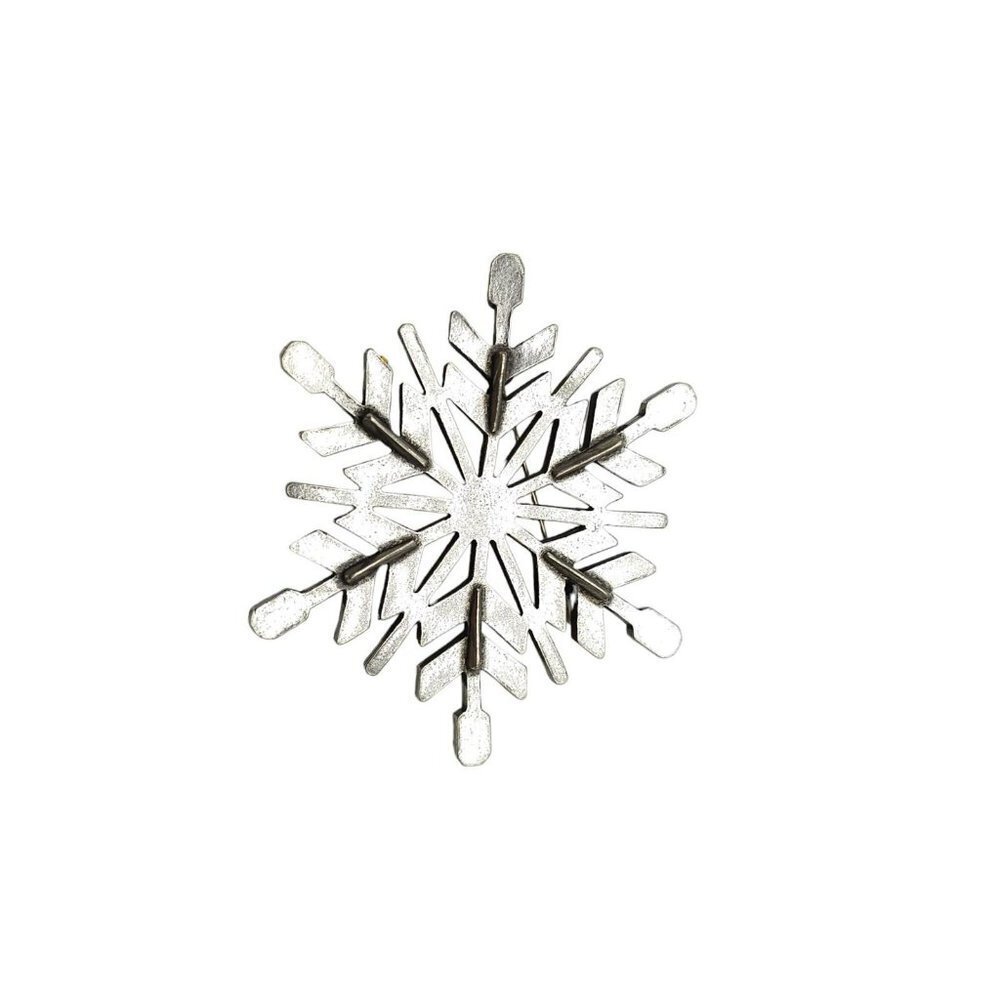 Artist Signed Pewter Snowflake Brooch Pin Silver Tone Vintage